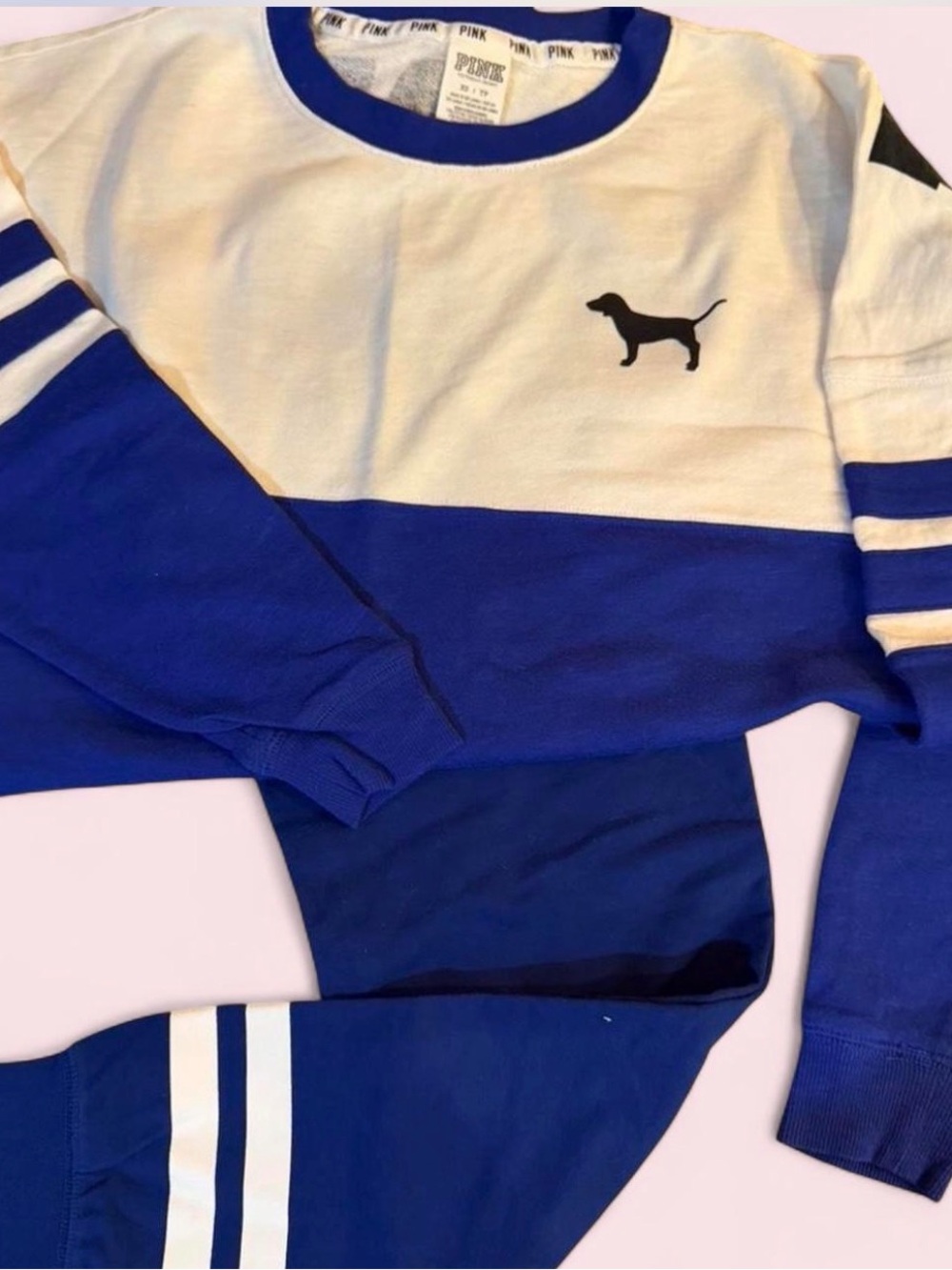 Victoria's Secret PINK Blue & White Logo Sweatshirt & Pants SET